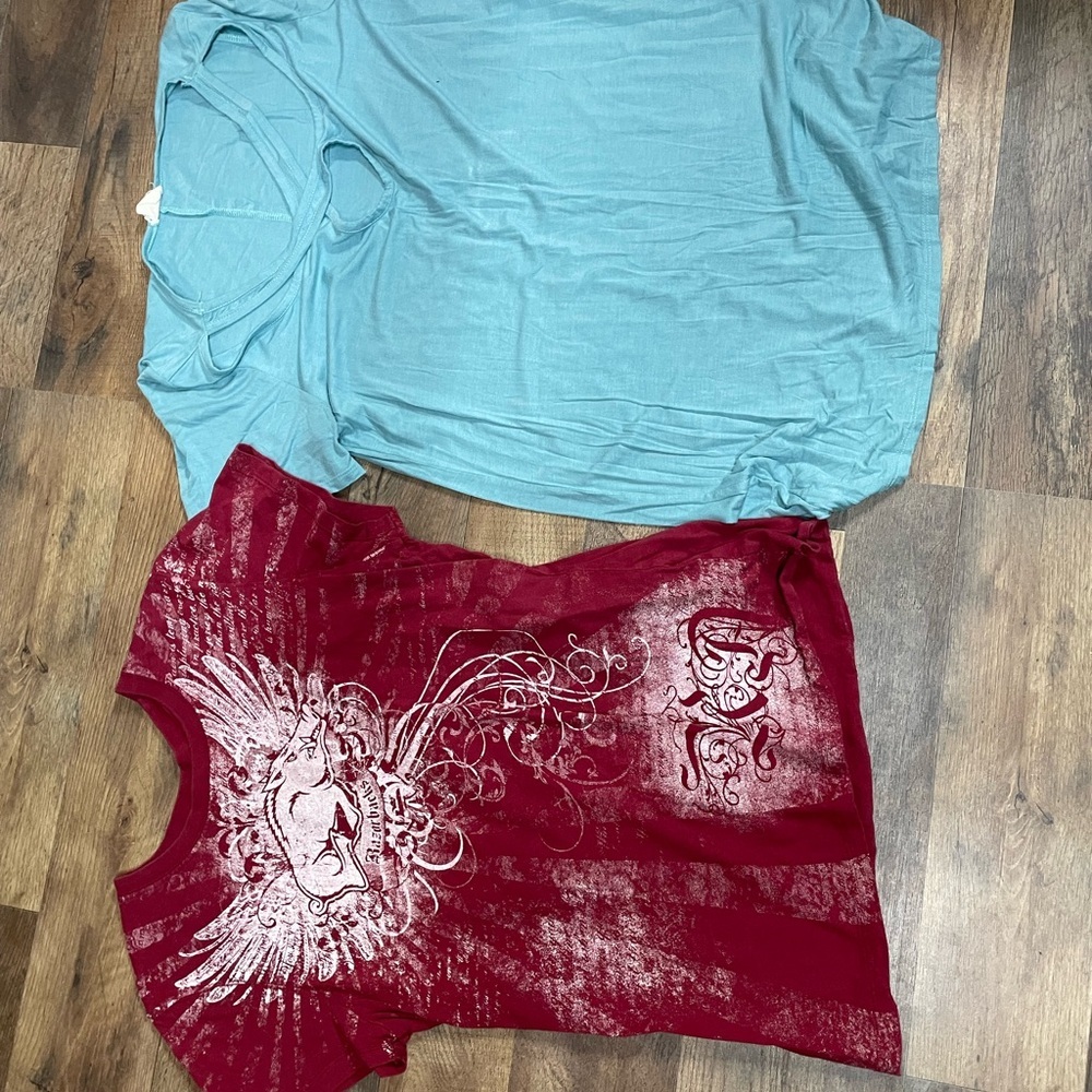 Red Graphic Tee and Blue T-Shirt Set